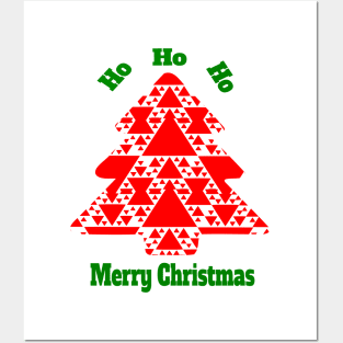 "Ho Ho Ho Merry Christmas" - in Red Christmas Tree Pattern Posters and Art